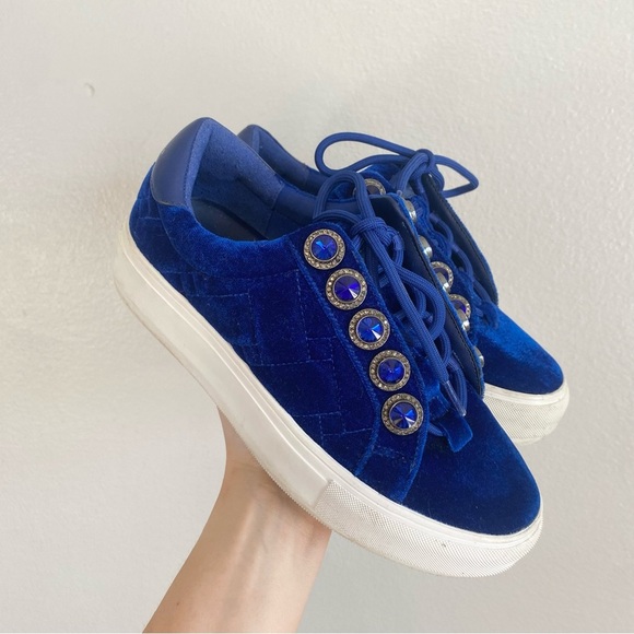 Kurt Geiger Rare Blue Velvet Jewel Liviah Sneakers Size 36/US 6 - Picture 1 of 6